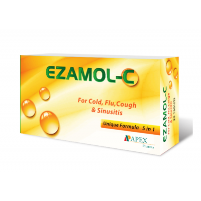 EZAMOL - C FOR COLD COUGH FLU & SINUSITIS ( CAFFEINE 25 MG + PARACETAMOL 500 MG + PHENYLEPHRINE 5 MG + TERPINE HYDRATE 20 MG + VITAMIN C 30 MG ) 20 TABLETS